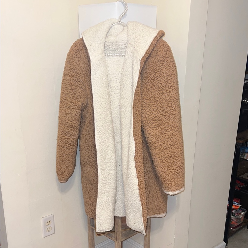 Cozy Tan and Cream Sherpa Coat